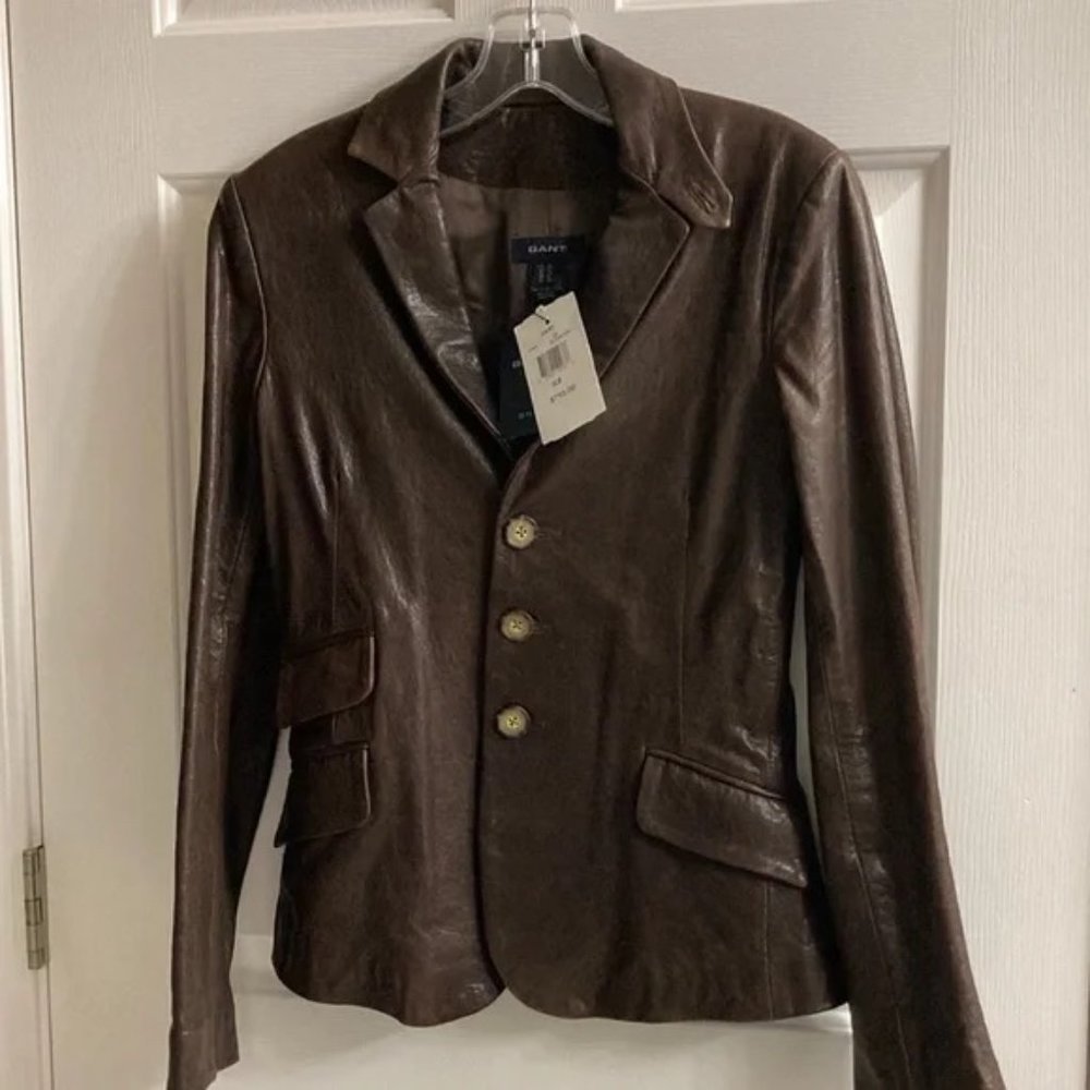 NWT GANT 100% Sheep Leather Jacket Brown XS
